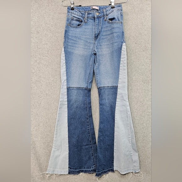 SO Juniors Patched‎ Tri Toned Flare Jeans Size 1 - Picture 1 of 3